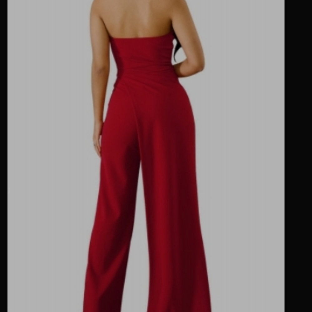Asymmetric Split Leg Strapless Jumpsuit - Picture 2 of 5